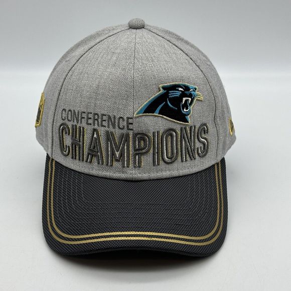 Carolina Panthers Hat Cap Mens Gray Adjustable Super Bowl 50 Conference Champs - Picture 1 of 12